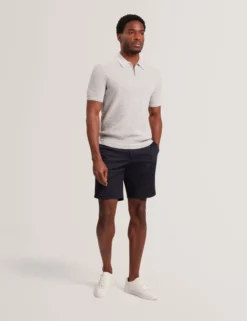 Ottoman Ribbed Knit Zip Neck Polo