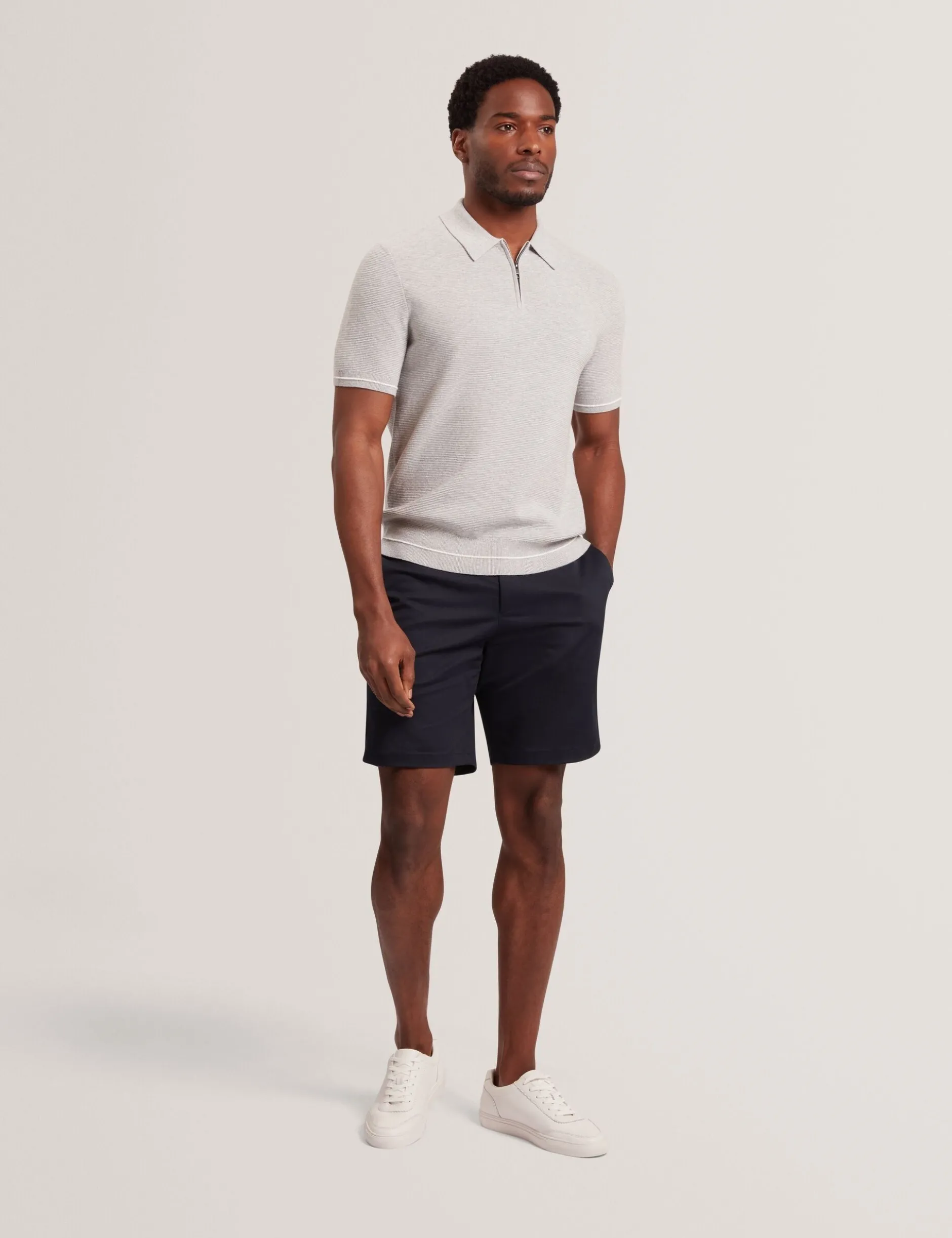 Ottoman Ribbed Knit Zip Neck Polo