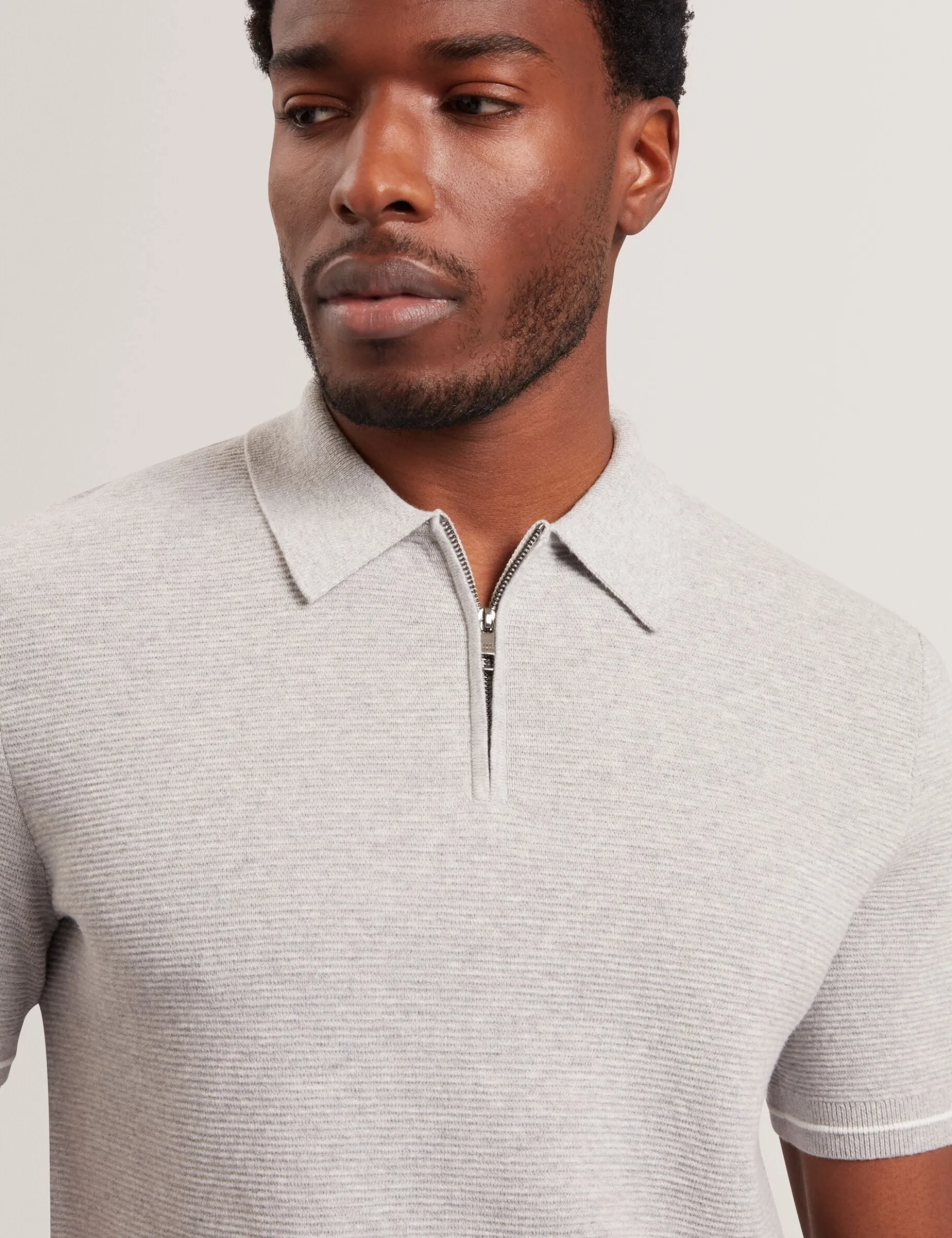 Ottoman Ribbed Knit Zip Neck Polo