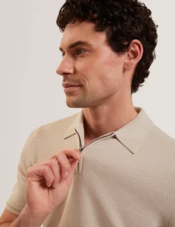 Ottoman Ribbed Knit Zip Neck Polo