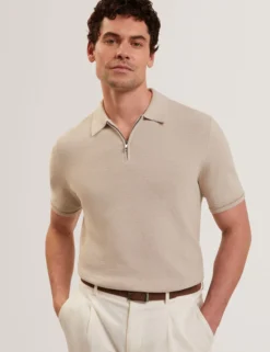 Ottoman Ribbed Knit Zip Neck Polo