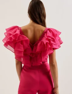Oversized Frill Trim V-Neck Top