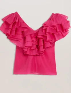 Oversized Frill Trim V-Neck Top