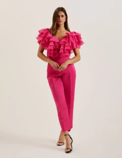 Oversized Frill Trim V-Neck Top