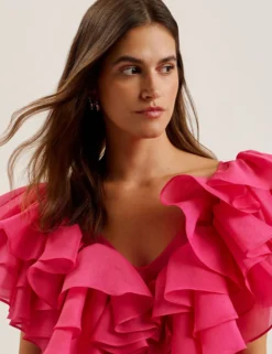 Oversized Frill Trim V-Neck Top