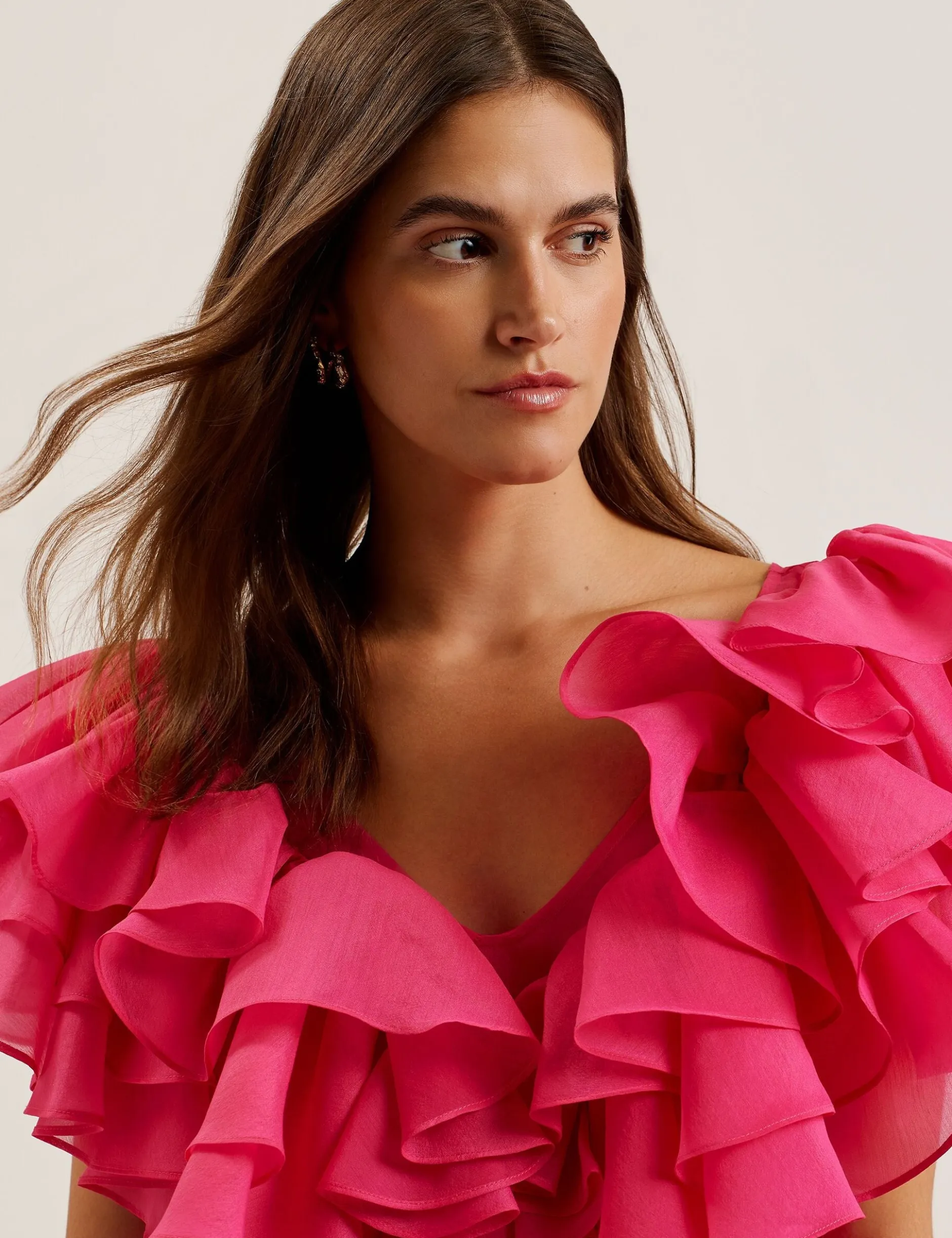 Oversized Frill Trim V-Neck Top