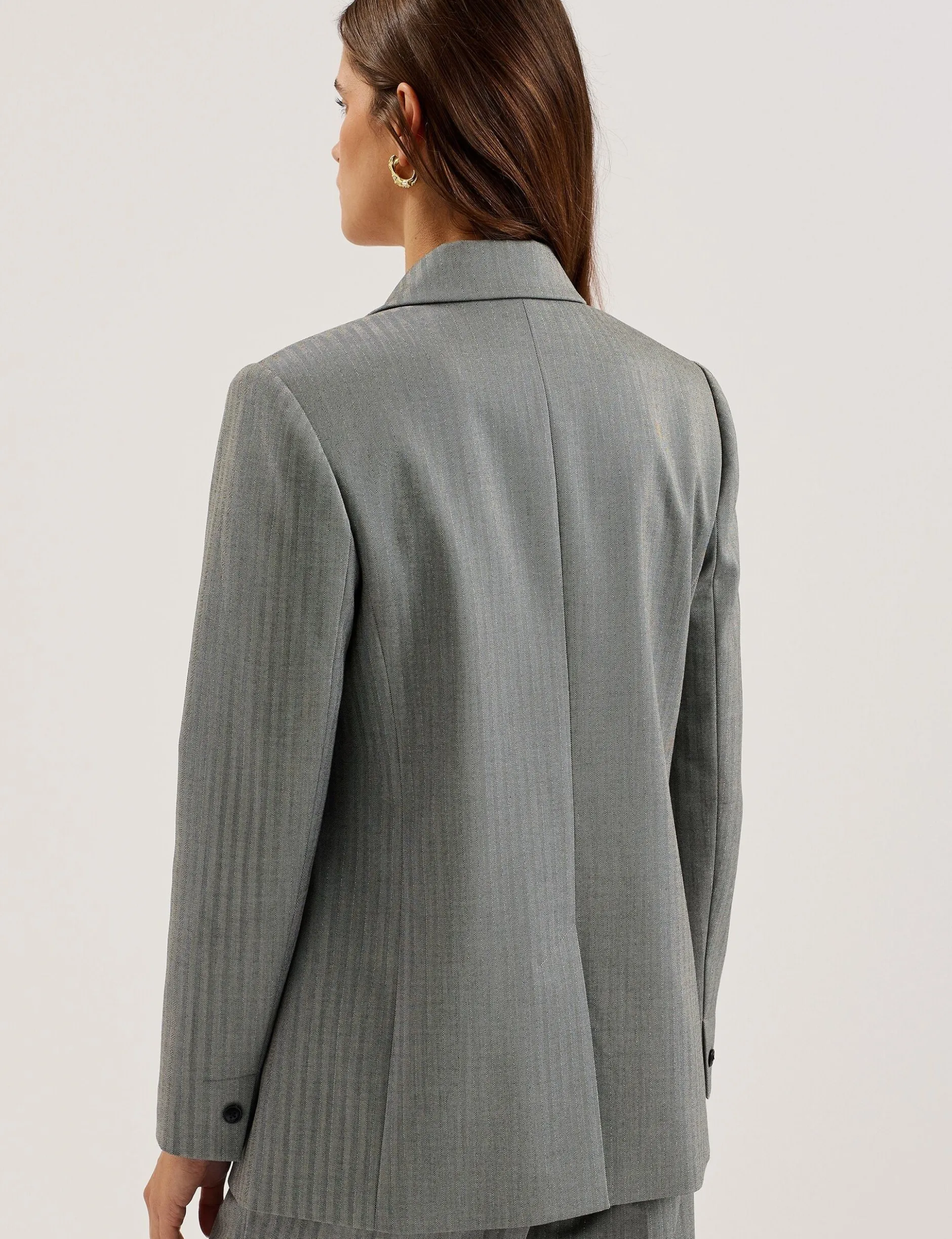 Oversized Herringbone Single Breasted Blazer