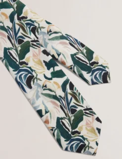 Painted Floral Print Silk Tie
