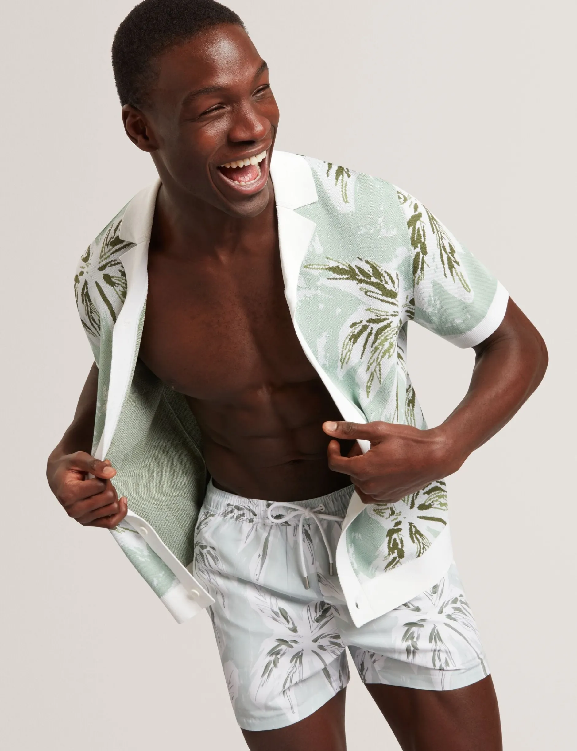 Palm Print Mid-Length Swim Shorts