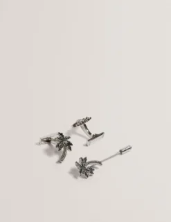 Palm Tree Cufflink Lapel Pin Set