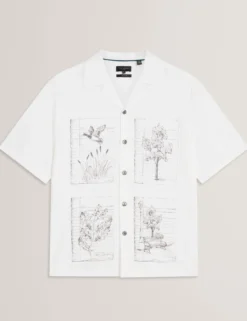 Panel Print Linen Blend Relaxed Shirt