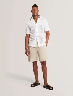 Panel Print Linen Blend Relaxed Shirt