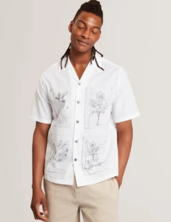 Panel Print Linen Blend Relaxed Shirt