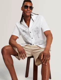 Panel Print Linen Blend Relaxed Shirt