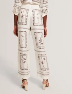 Panel Print Silk Linen Wide Leg Trousers