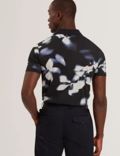 Photographic Floral Print Cotton Polo Shirt