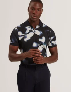 Photographic Floral Print Cotton Polo Shirt