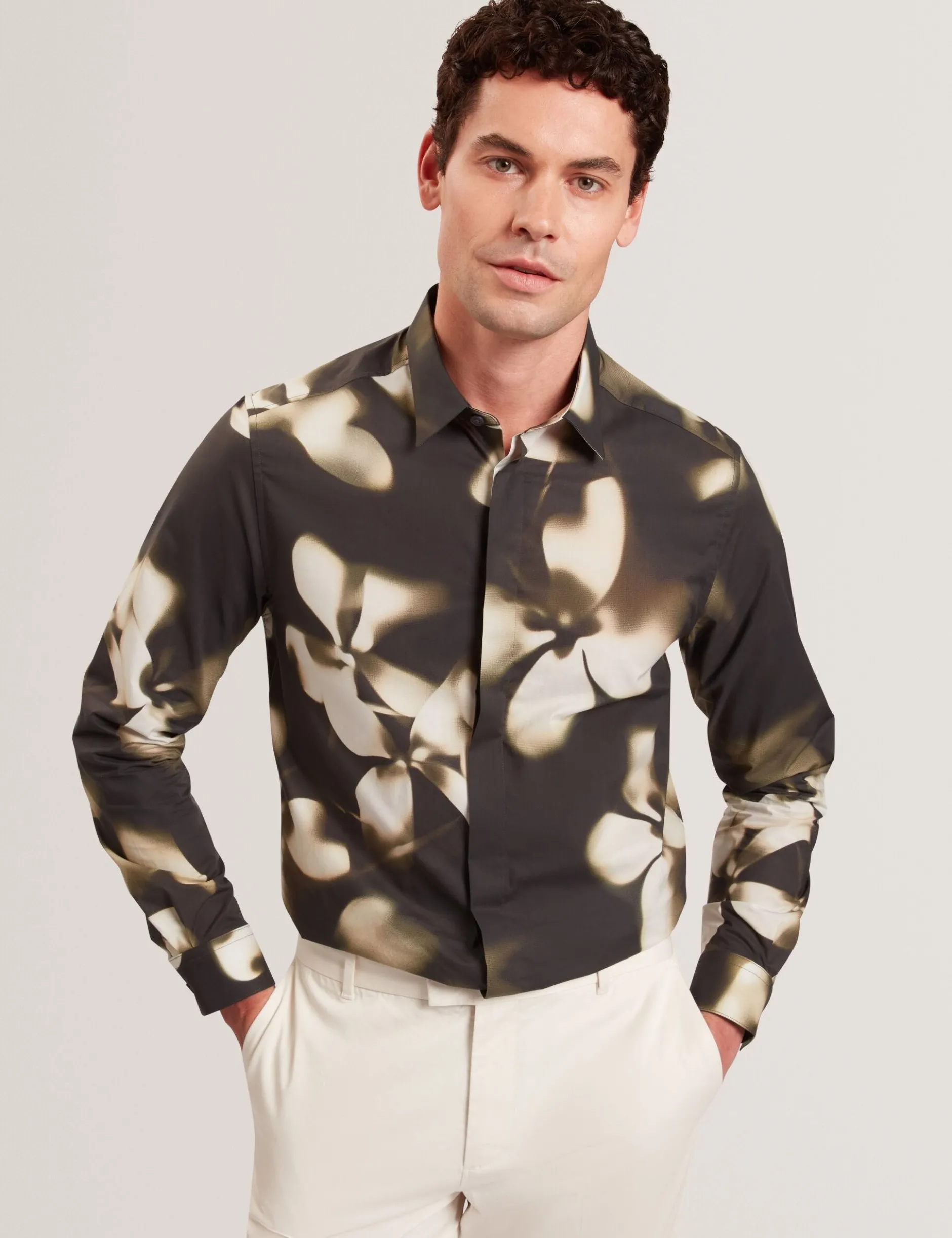 Photographic Floral Print Long Sleeve Shirt