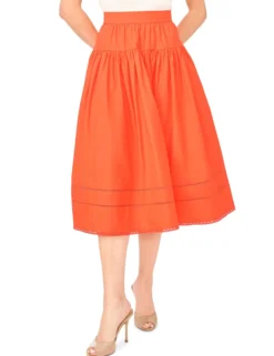 Picot Trim Cotton Full Midi Skirt
