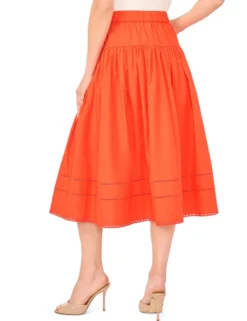 Picot Trim Cotton Full Midi Skirt