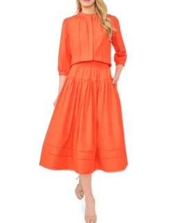 Picot Trim Cotton Full Midi Skirt