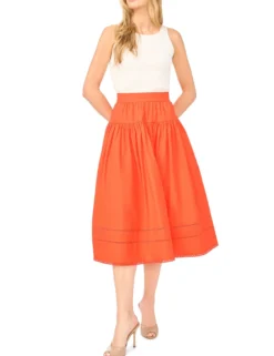 Picot Trim Cotton Full Midi Skirt
