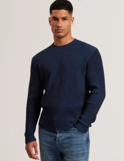 Plated Rib Knit Crew Neck Sweater