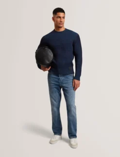 Plated Rib Knit Crew Neck Sweater