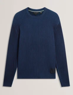 Plated Rib Knit Crew Neck Sweater