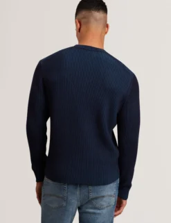 Plated Rib Knit Crew Neck Sweater