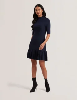 Pleated Hem Bodycon Knit Mini Dress