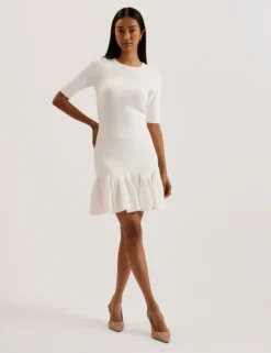 Pleated Hem Knitted Bodycon Mini Dress