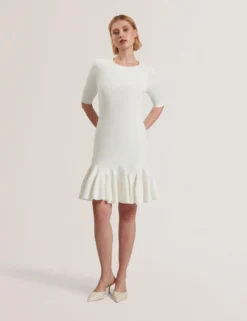 Pleated Hem Knitted Bodycon Mini Dress