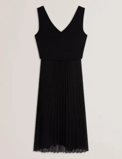 Pleated Midi Dress With Removable Knit Tank