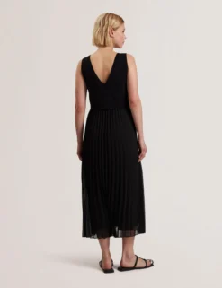 Pleated Midi Dress With Removable Knit Tank