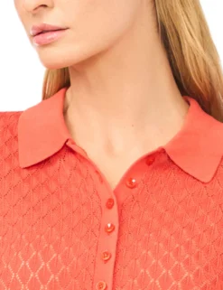Pointelle Knit Short Sleeve Polo Shirt