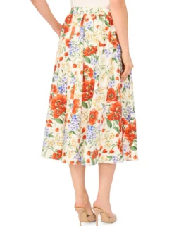 Poppy Print Cotton A-Line Midi Skirt