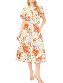 Poppy Print Cotton A-Line Midi Skirt
