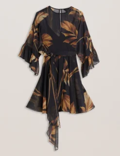 Printed Chiffon Mini Dress With Tie Waist