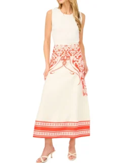 Printed Detail Linen A-Line Midi Skirt