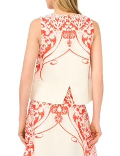 Printed Detail Relaxed Linen Shell Top