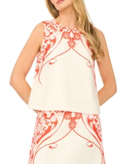 Printed Detail Relaxed Linen Shell Top