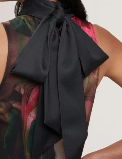 Printed Neck Tie Detail Wide Leg Jumpsuit