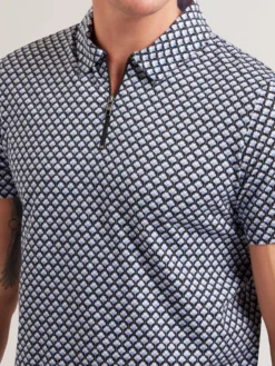 Printed Zip Neck Cotton Polo Shirt