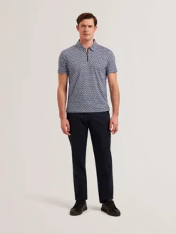 Printed Zip Neck Cotton Polo Shirt