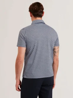 Printed Zip Neck Cotton Polo Shirt