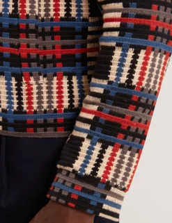Pure Cotton Patchwork Knit Zip Jacket