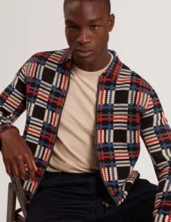 Pure Cotton Patchwork Knit Zip Jacket