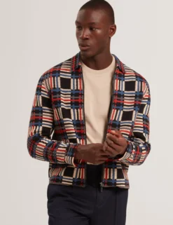 Pure Cotton Patchwork Knit Zip Jacket