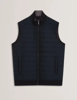 Quilted Front Funnel Neck Zip-Up Gilet